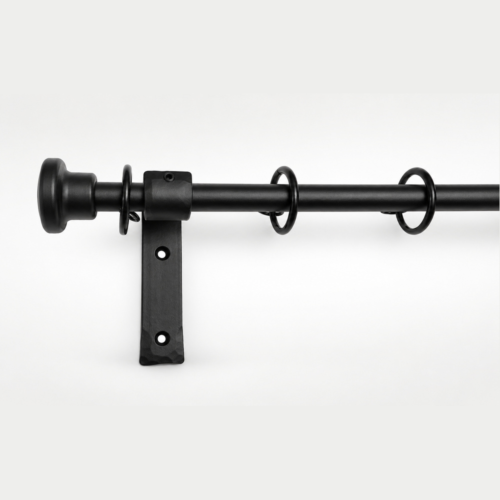  20mm Iron Metal Curtain Pole Rod Set with Button Stopper Finials in Black